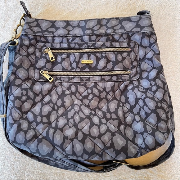 Travelon Gray Leopard Print Crossbody Bag Purse Anti Theft RFID Blocking Travel - Picture 10 of 10